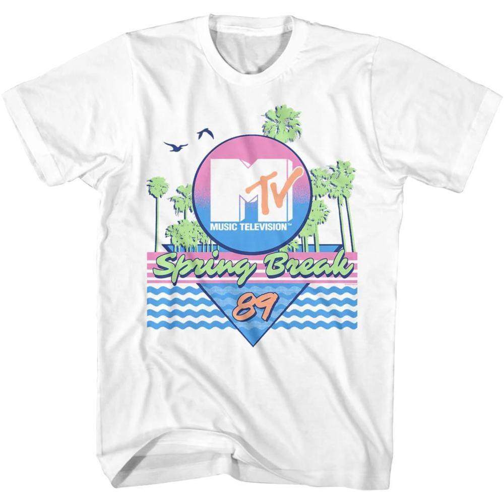 MTV Spring Break 89 Graphic Tee - White with Pink & Blue Logo